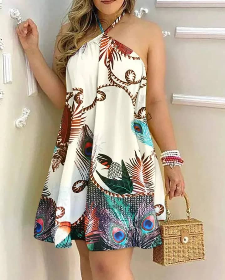 Robe blanche bleu marron